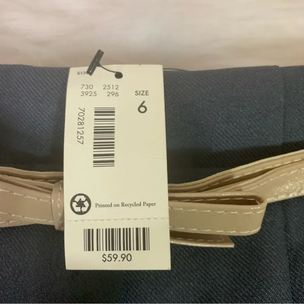 NWT The Limited Blue Pencil Skirt with Bow Belt and Hip Ruffle Size 6 1371